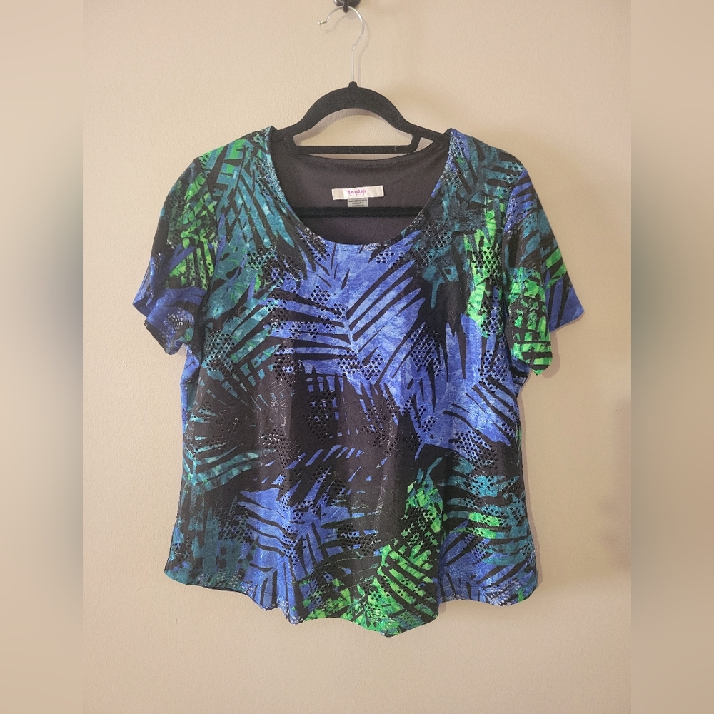 Tanjay Florescent Neon Floral Mesh Overlay Top Size Petite Medium